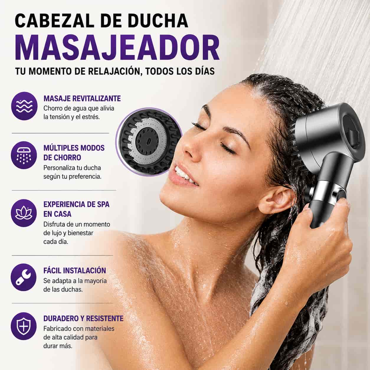 Más presión, más confort en cada ducha SquaLuxe™ Cabezal de Ducha Pro Alta Presión.