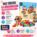 Bloques magnéticos 64Pcs.Desarrolla Creatividad Sin Pantallas en 5 Min