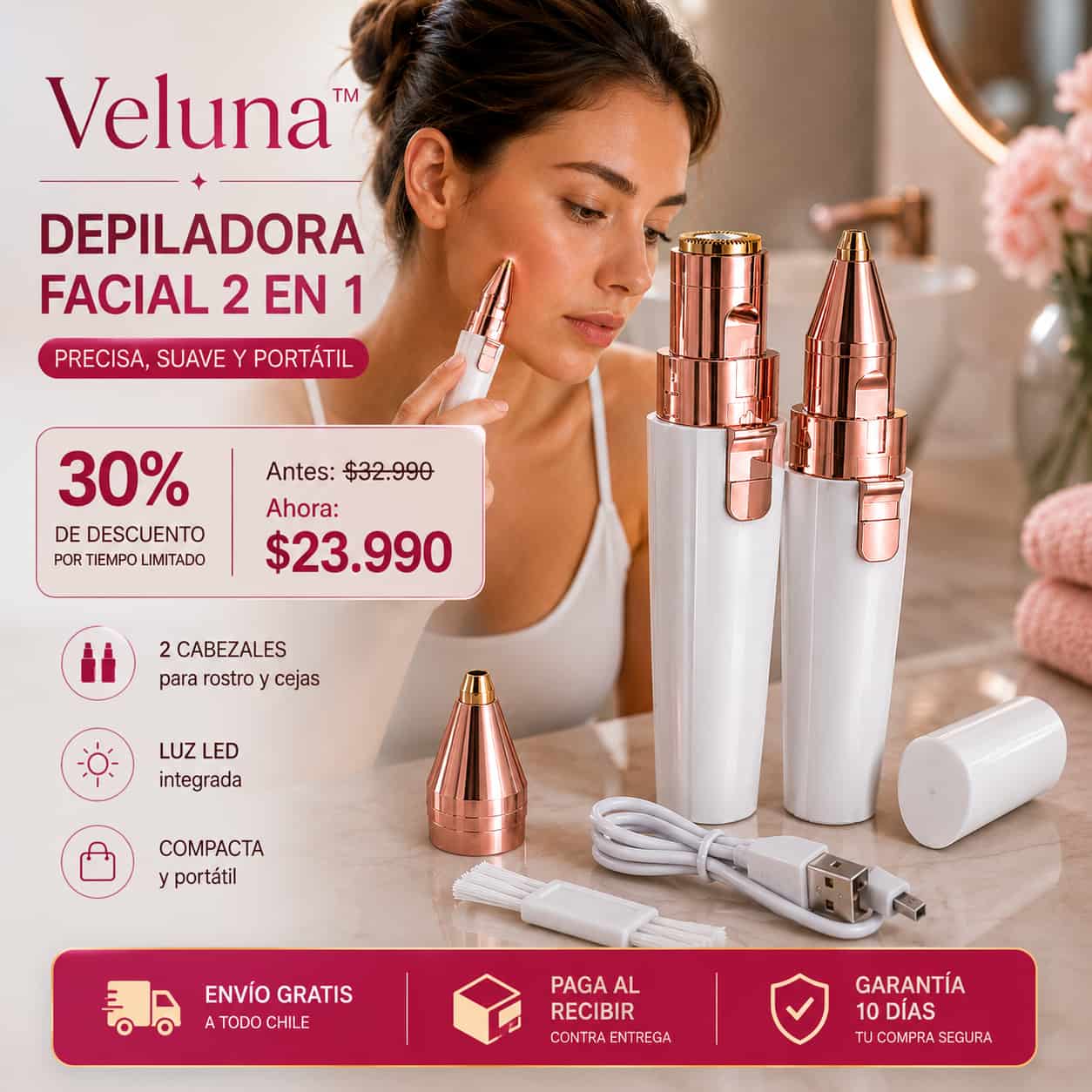 ¿Vellitos en cejas, bozo y rostro que se notan hasta con maquillaje? Veluna™ los elimina sin dolor